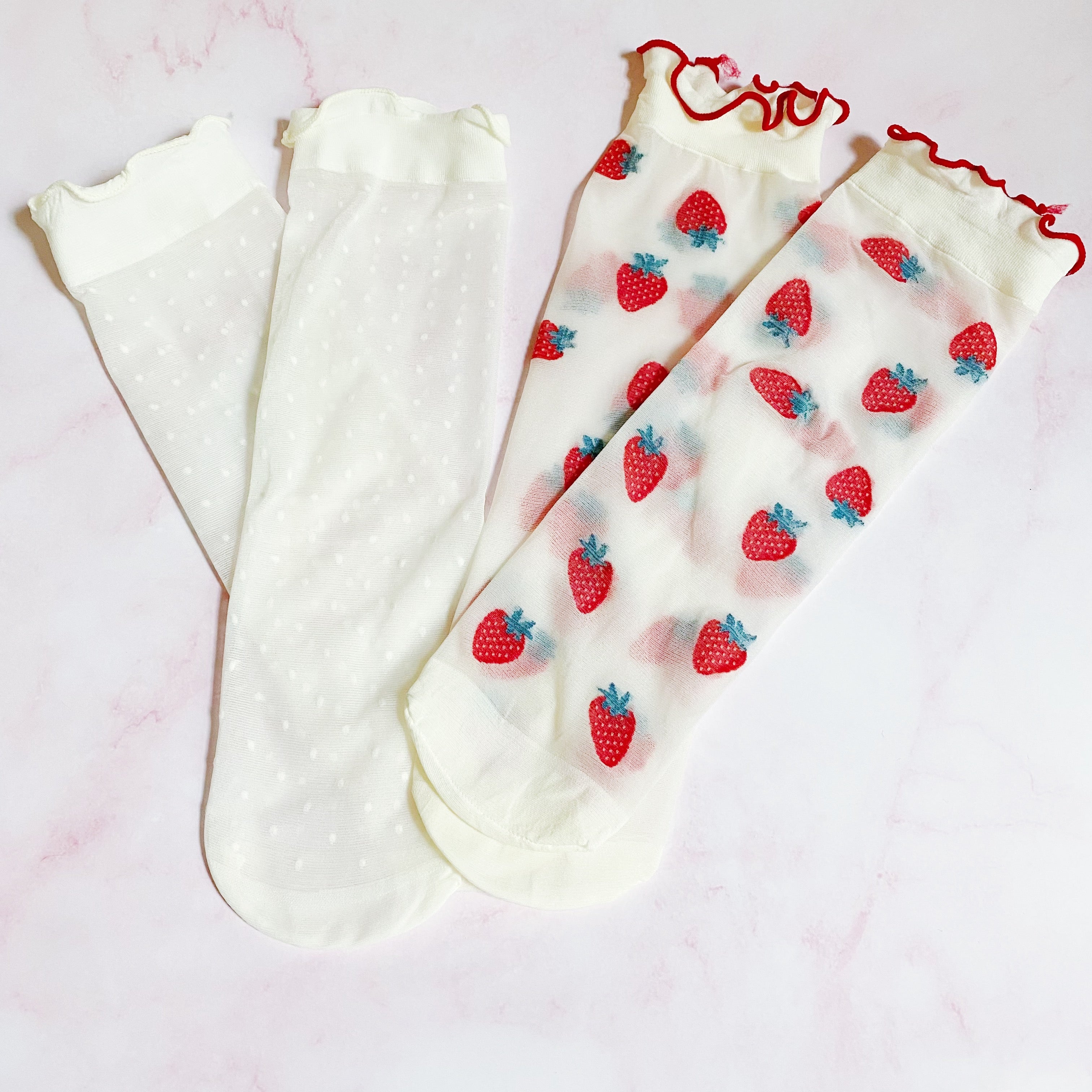 Dots and Strawberries Sheer Socks Set of 2 Pairs
